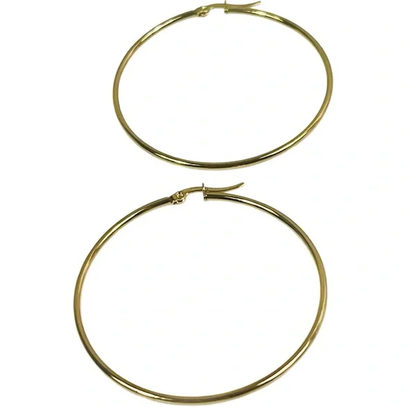 18K Gold Plated Large Hoop Earrings 50mm - Picture 5 of 8